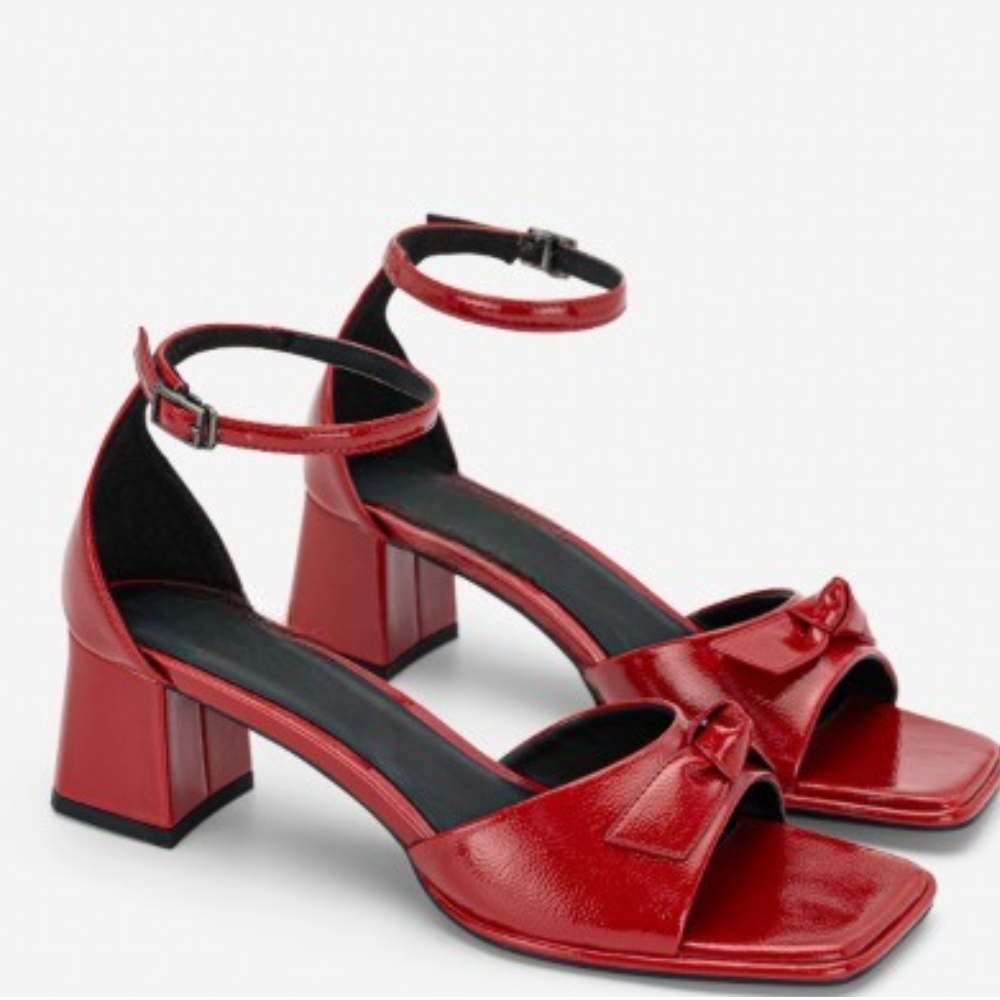 Giày sandals block heel nhấn nơ - Ảnh 3