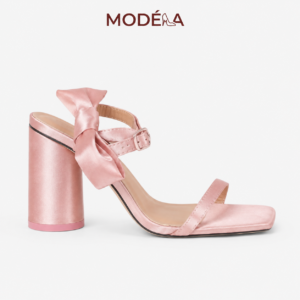 Giày Sandal Cao Gót Đế Trong Cột Nơ Lụa Hồng