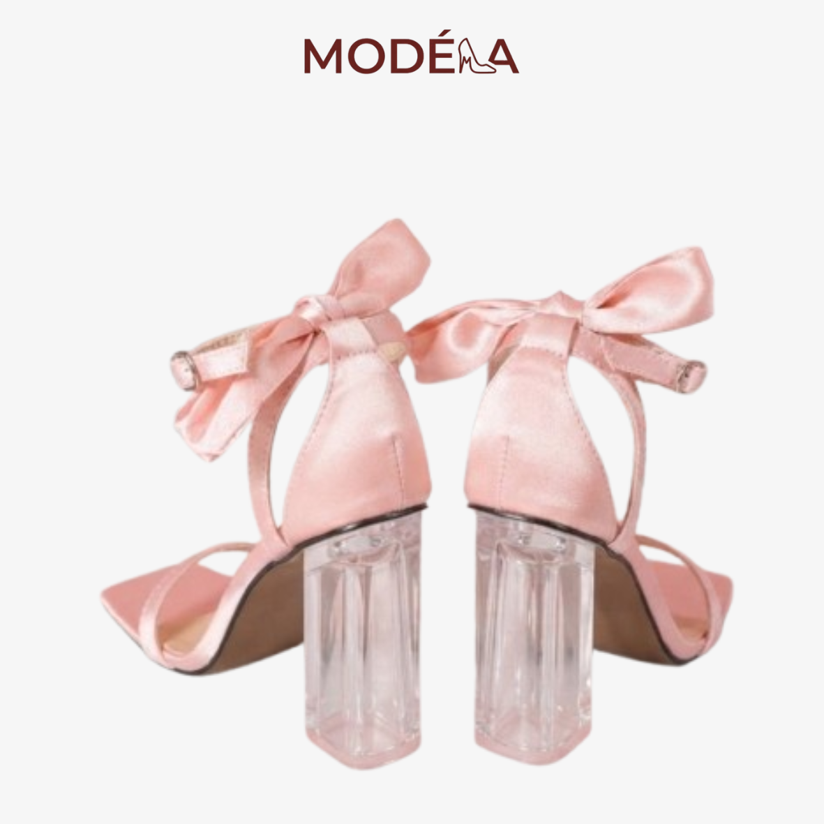 Giày Sandal Cao Gót Đế Trong Cột Nơ Lụa Hồng - Ảnh 5