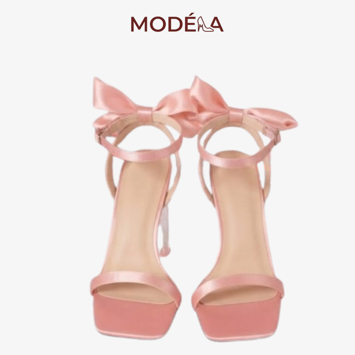 Giày Sandal Cao Gót Đế Trong Cột Nơ Lụa Hồng - Ảnh 4