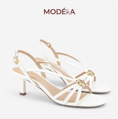 Giày Sandal Cao Gót Quai Mảnh Phối Khóa Kim Loại