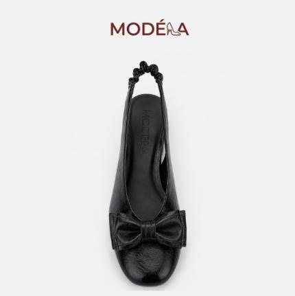 Giày Slingback Gót Vuông Da Bóng Phối Nơ - Ảnh 3