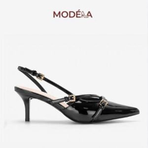 Giày Slingback Cao Gót Mũi Nhọn Da Bóng