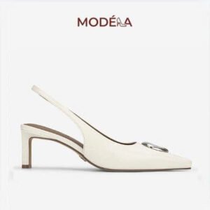 Giày Slingback Cao Gót Mũi Nhọn Phối Khóa Oval