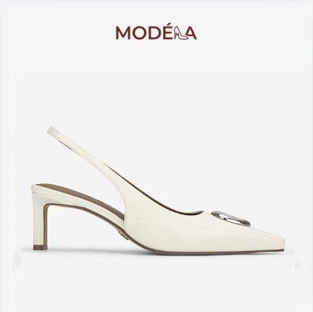 Giày Slingback Cao Gót Mũi Nhọn Phối Khóa Oval