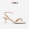 Giày Sandal Cao Gót Quai Mảnh Phối Nơ Vải